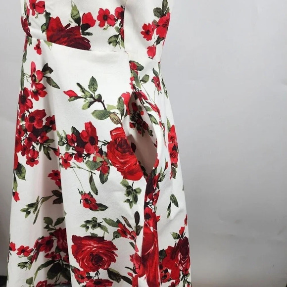 Eva Rose White And Red Rose Floral Fit And Flare Pinup Back-Tie Dress Size M - Picture 6 of 12
